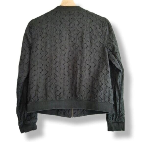 SANCTUARY 100% Cotton Bomber Eyelet Jacket Black Sz XS - Picture 3 of 11